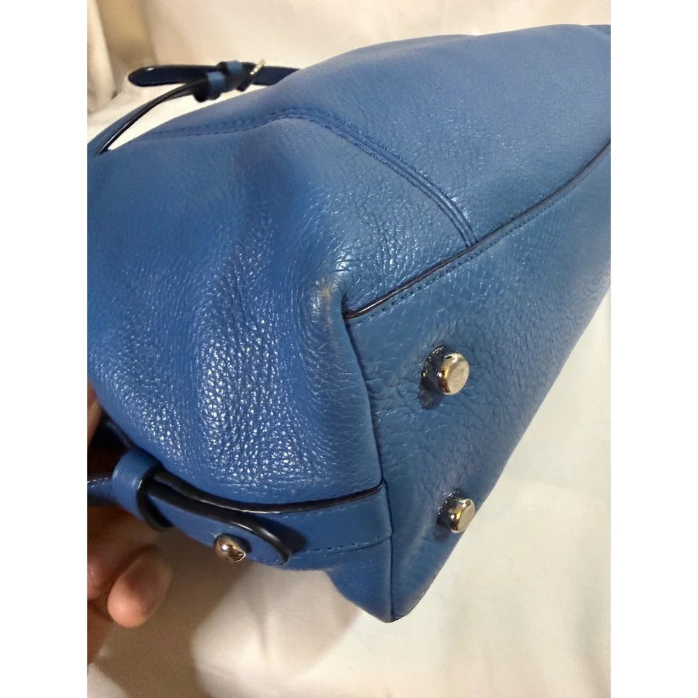 Coach Blue Pebbled Leather Satchel Bag and Matching Wallet Set with Charm